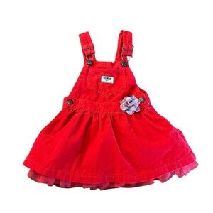 OshKosh B'gosh Vibrant Red Corduroy Dress With Tulle Size 2T